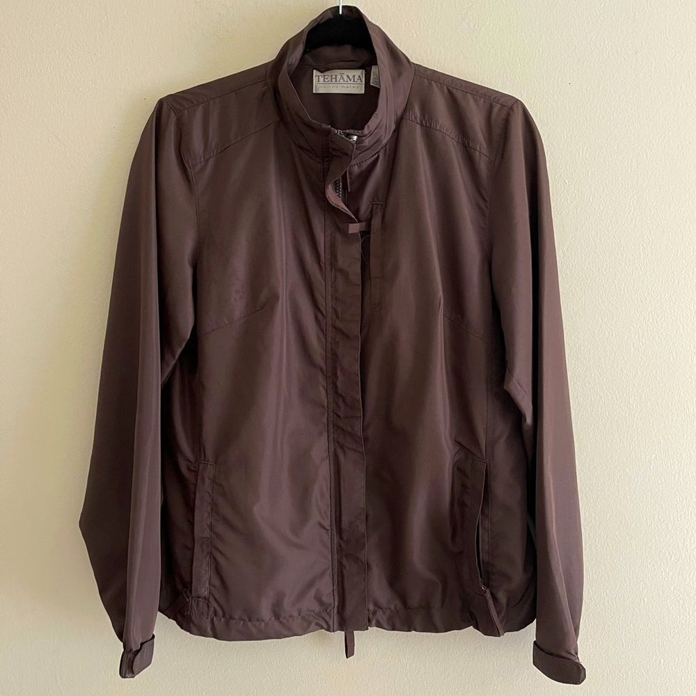 Tehama Golf Windbreaker Jacket Size S Lightweight High Neck Long Sleeves Brown